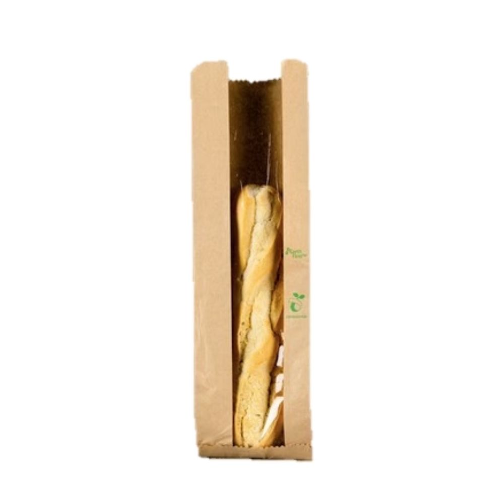 Bag Bread compostable/ Kraft -Natureflex window 100 x 50 x 355mm