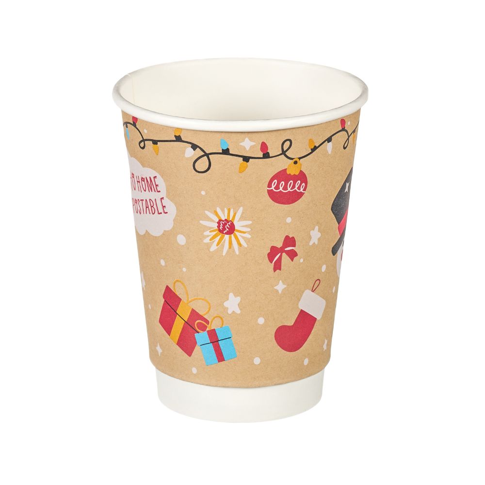 Kraft Aqueous Lined Festive DW Hot Cup (Pack of 500) | Size 8-16oz