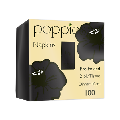 40cm 2ply 8 Fold Napkins (Pack of 2000) | White / Black