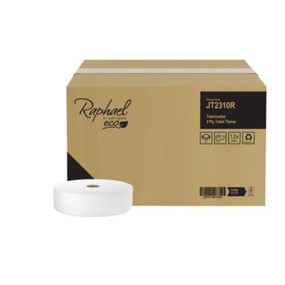 Roll Toilet 2ply 310m Recycled Raphael Twin Jumbo (Pack of 12 Rolls)