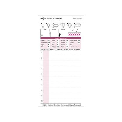 Waiter Pads, Two Part Carbonless Allergen (Pack of 50)