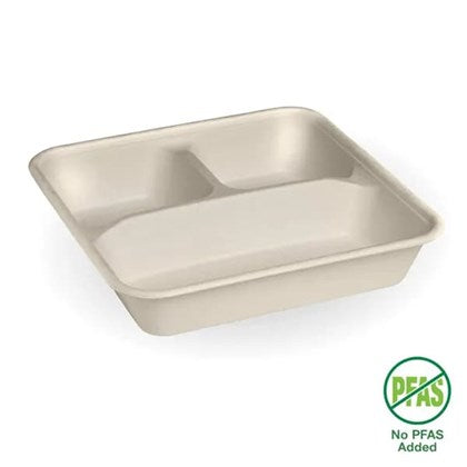 3 Compartment Bagasse Takeaway Base 240x180x50mm (Pack of 500)