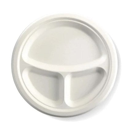 3 Compartment 10" Bagasse Plate