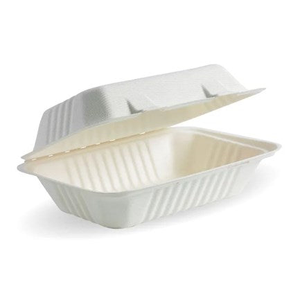 9x6" Large Bagasse Clamshell Food Container