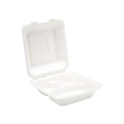 8" Bagasse 3 Compartment Meal Box